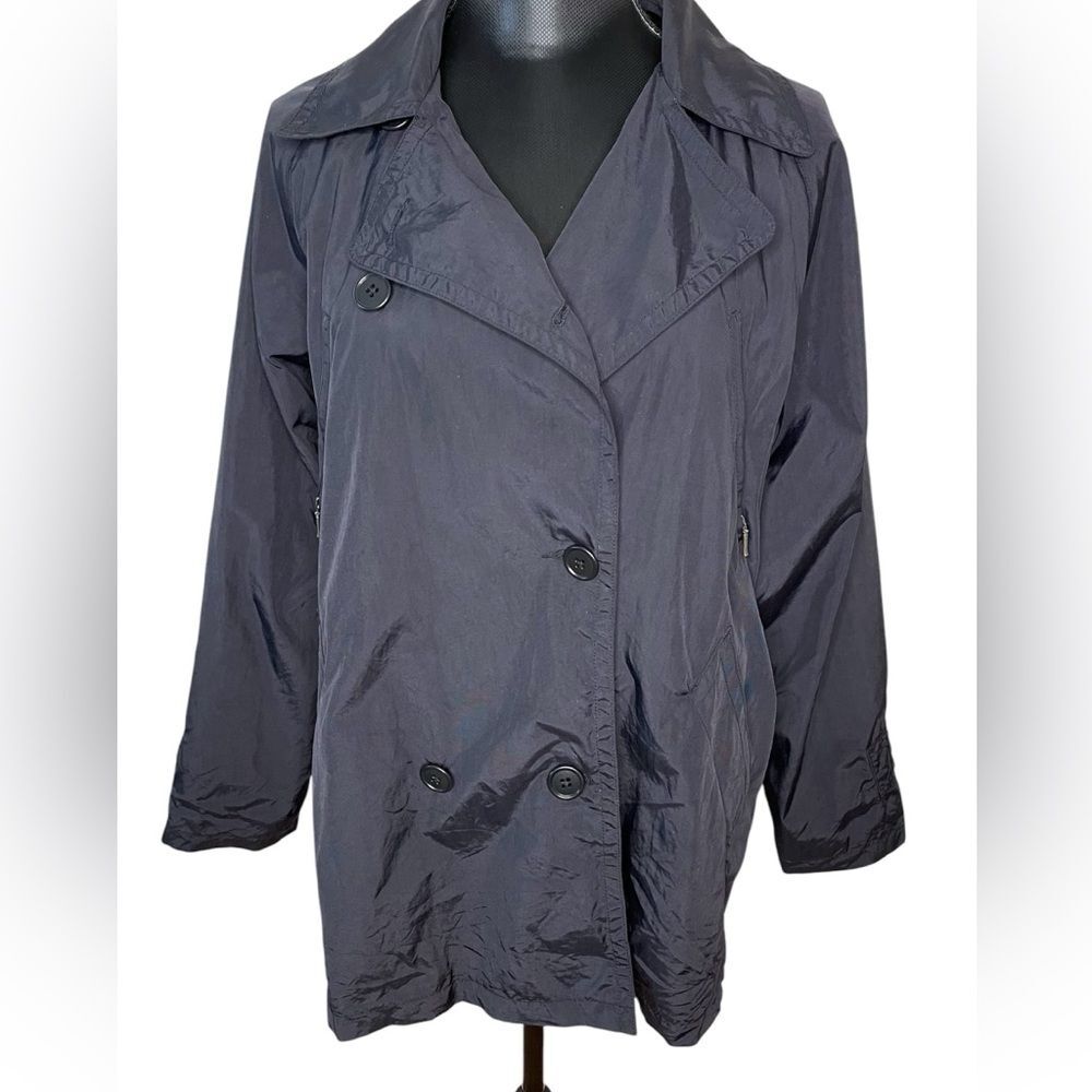 Eddie Bauer Trench Coat Rain Jacket Classic Short Vintage Navy Blue Size Medium